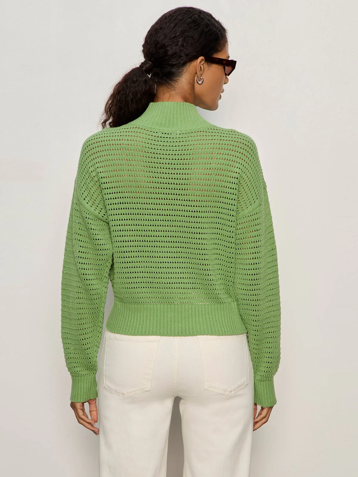 Open Knit 1/2 Zip Sweater Detox Green - Image 5