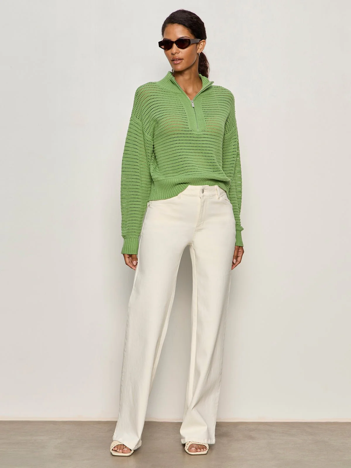 Open Knit 1/2 Zip Sweater Detox Green - Image 6