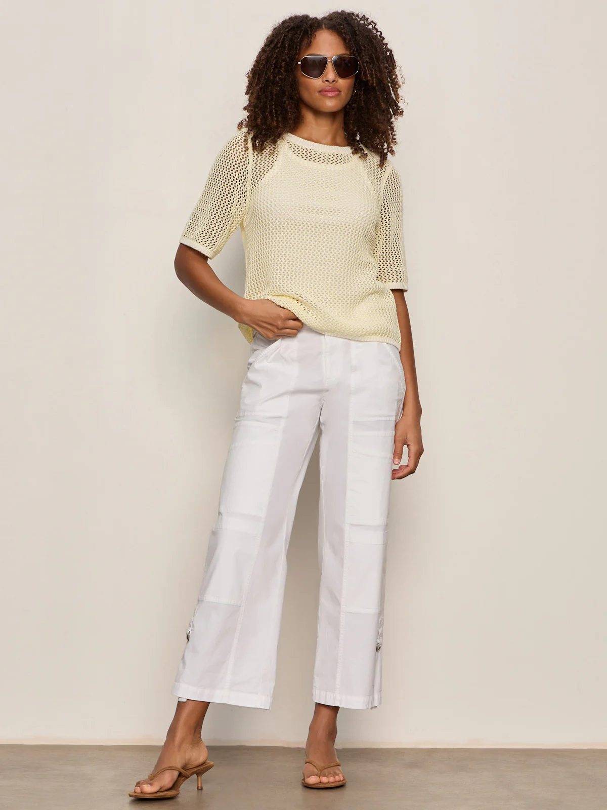 Open Knit Sweater Tee Lemon Drop/Chalk Stripe - Image 6