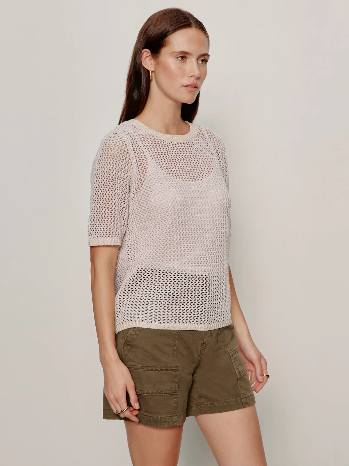 Open Knit Sweater Tee Petal/Rich Collagen Stripe - Image 3