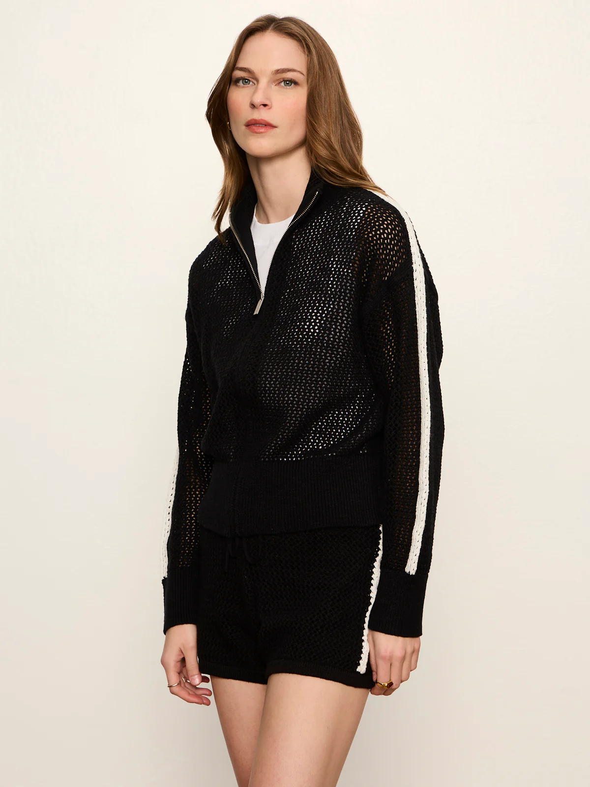 Open Stitch Track Jacket Black with Chalk - Image 3