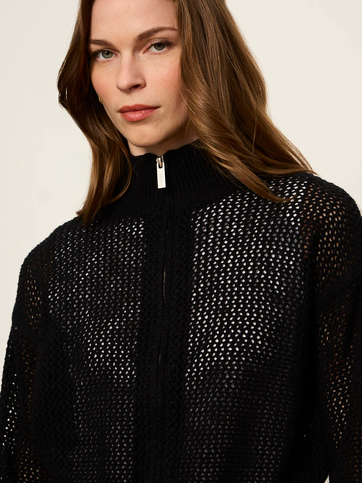Open Stitch Track Jacket Black with Chalk - Image 4