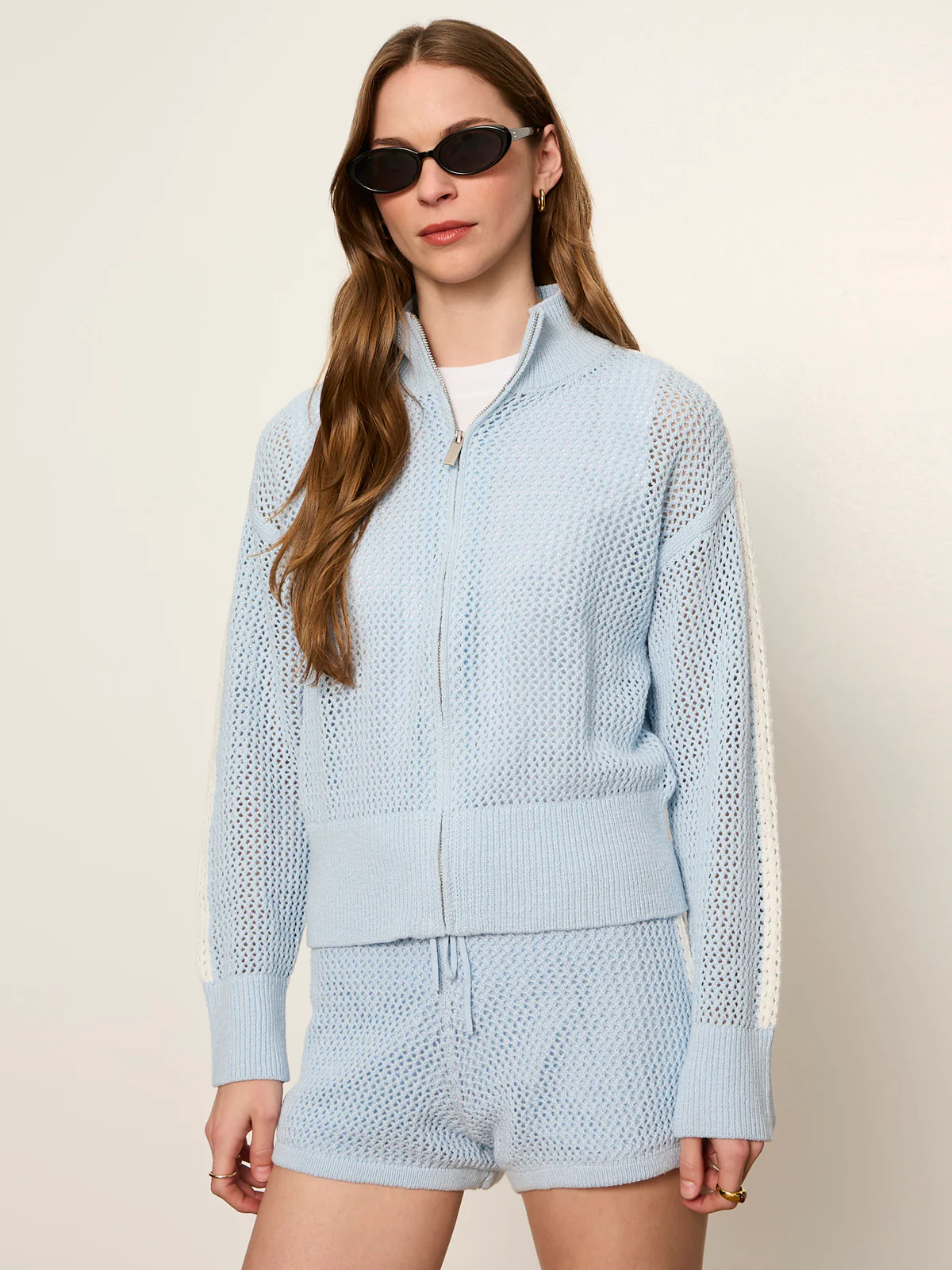 Open Stitch Track Jacket Blue Aura with Chalk - Image 4