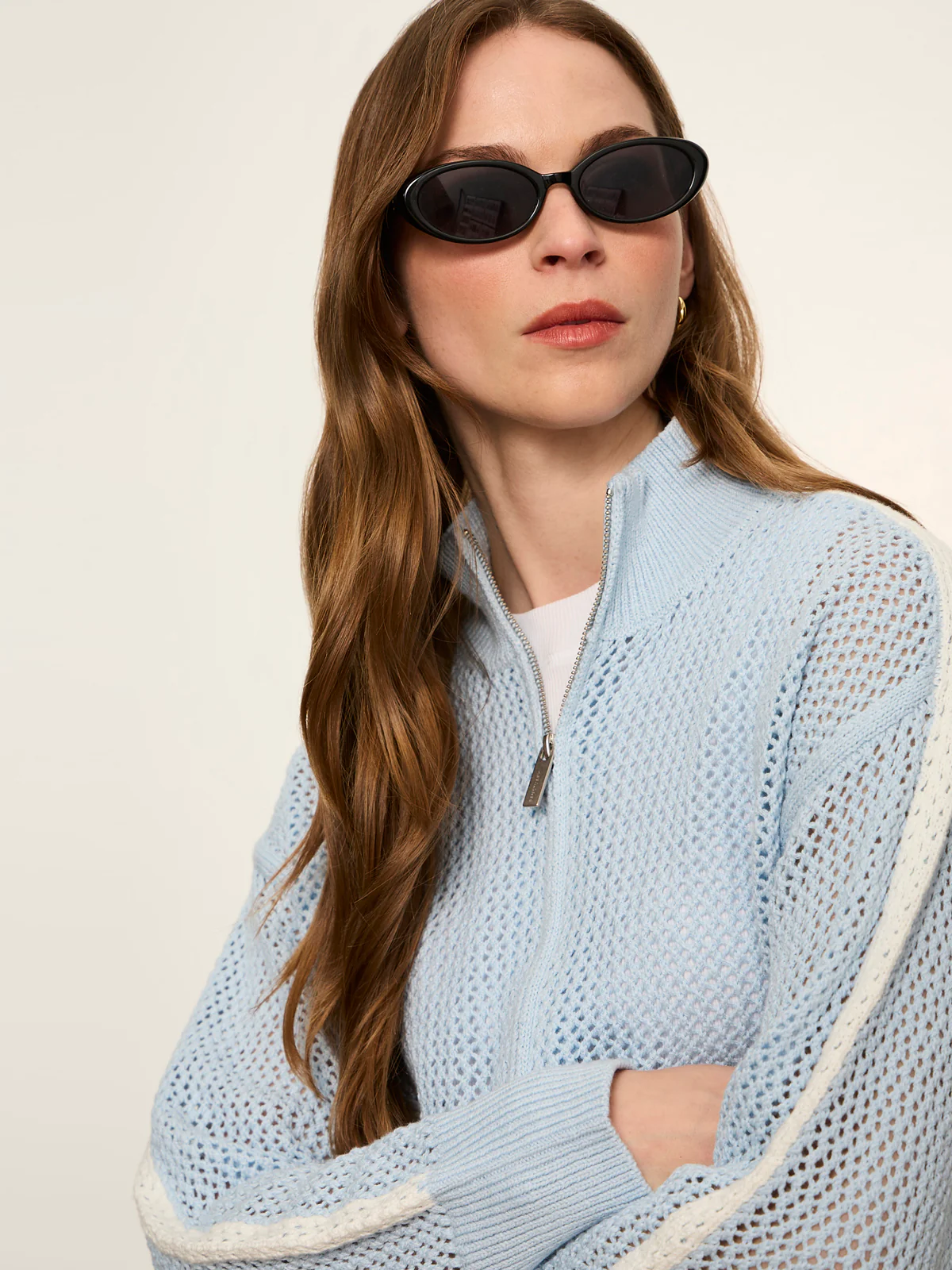 Open Stitch Track Jacket Blue Aura with Chalk - Image 5