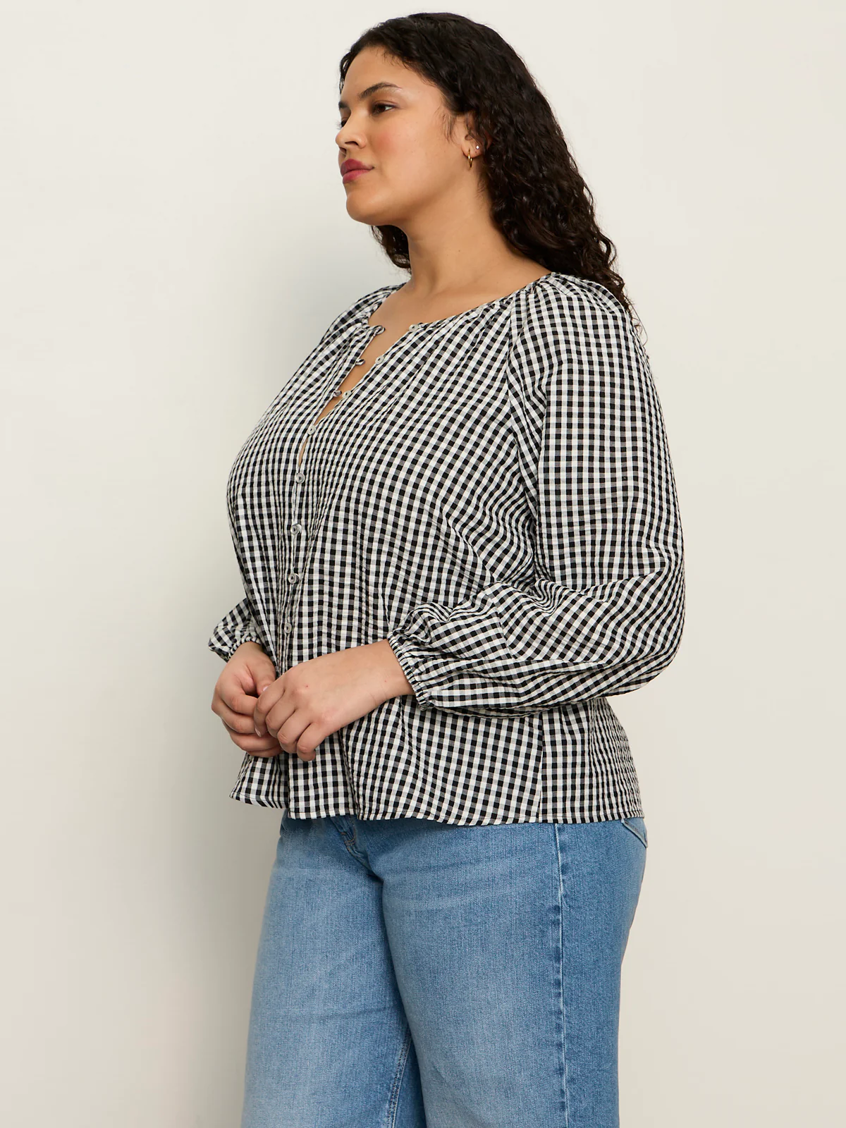 Perfect Gingham Button Blouse Picnic Extended Sizing - Image 3