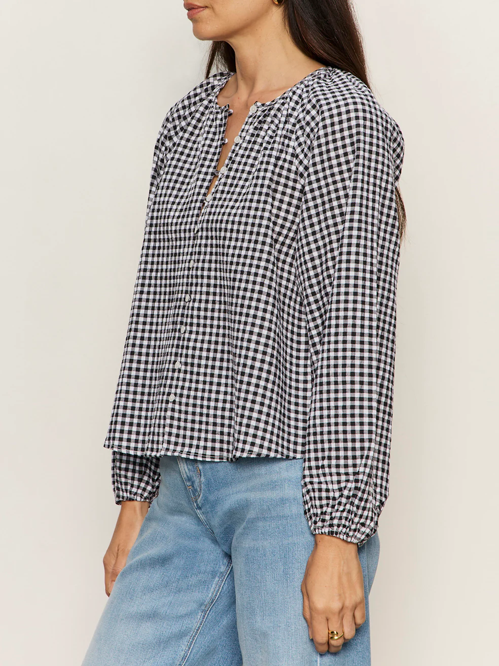 Perfect Gingham Button Blouse Picnic Petite Sizing - Image 2