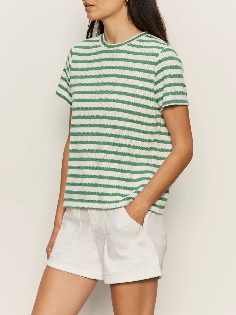 Perfect Texture Tee Chalk/Green Juice Stripe Petite Sizing - Image 3