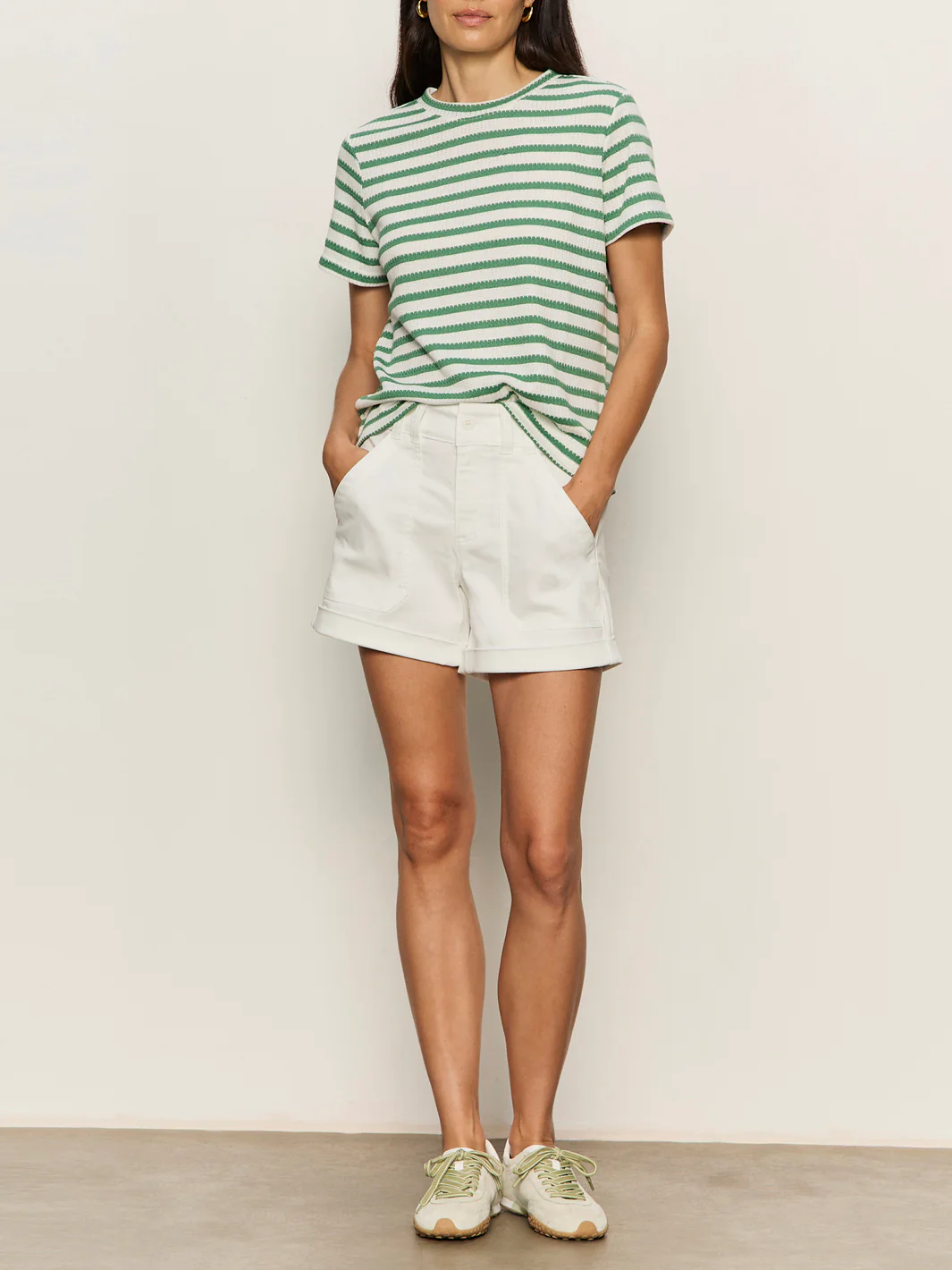 Perfect Texture Tee Chalk/Green Juice Stripe Petite Sizing - Image 4