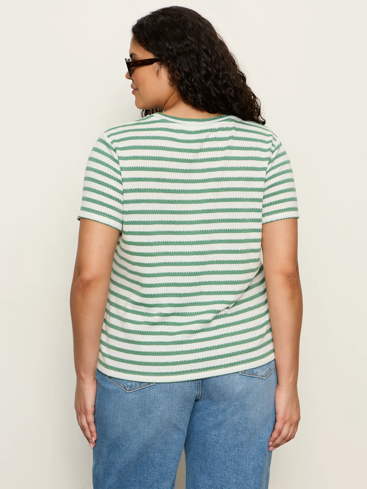 Perfect Textured Tee Chalk/Green Juice Strip Extended Sizing - Image 2