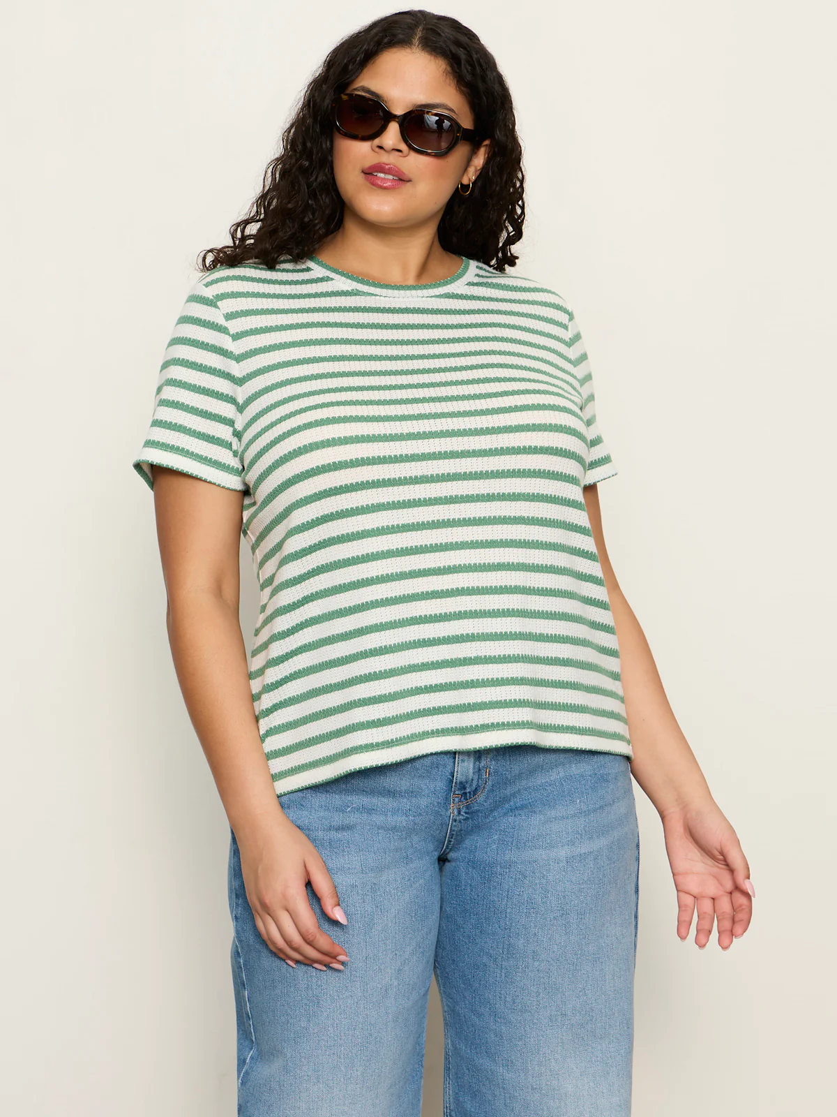 Perfect Textured Tee Chalk/Green Juice Strip Extended Sizing - Image 3