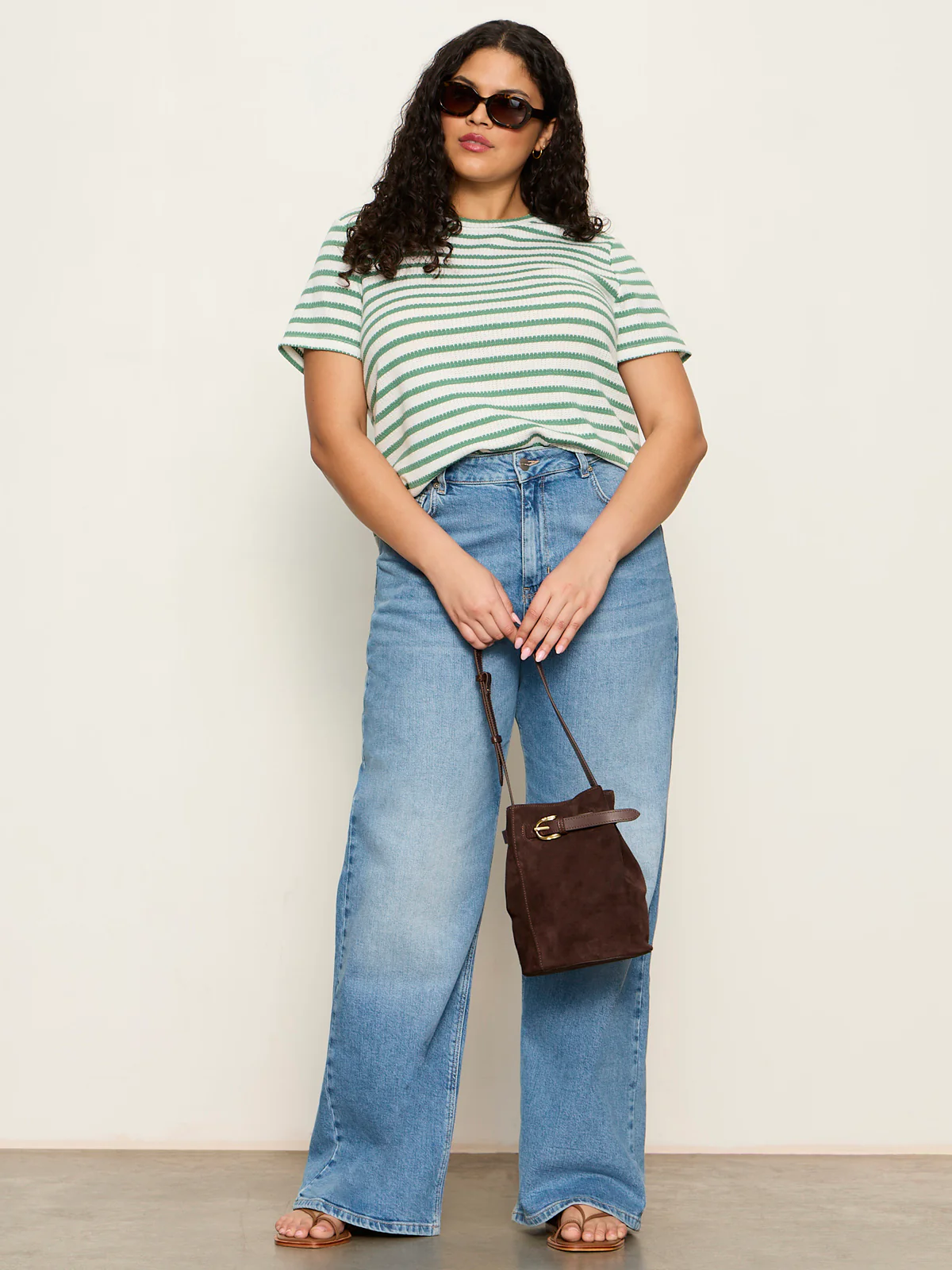 Perfect Textured Tee Chalk/Green Juice Strip Extended Sizing - Image 5