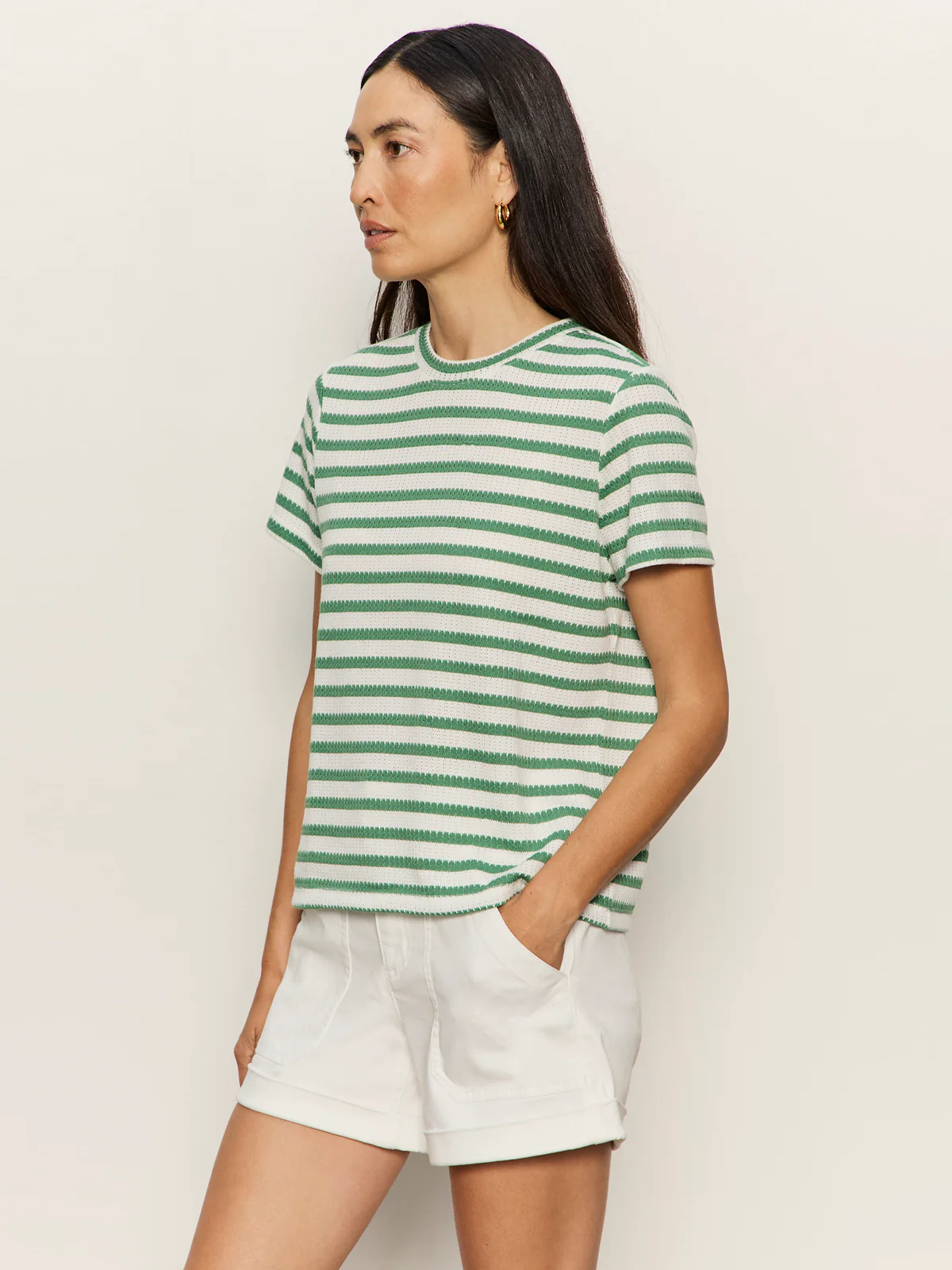 Perfect Textured Tee Chalk/Green Juice Stripe - Image 3