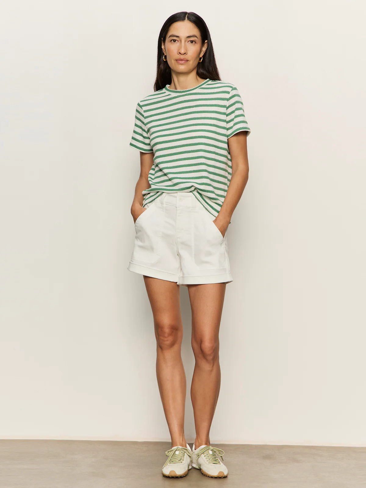 Perfect Textured Tee Chalk/Green Juice Stripe - Image 5