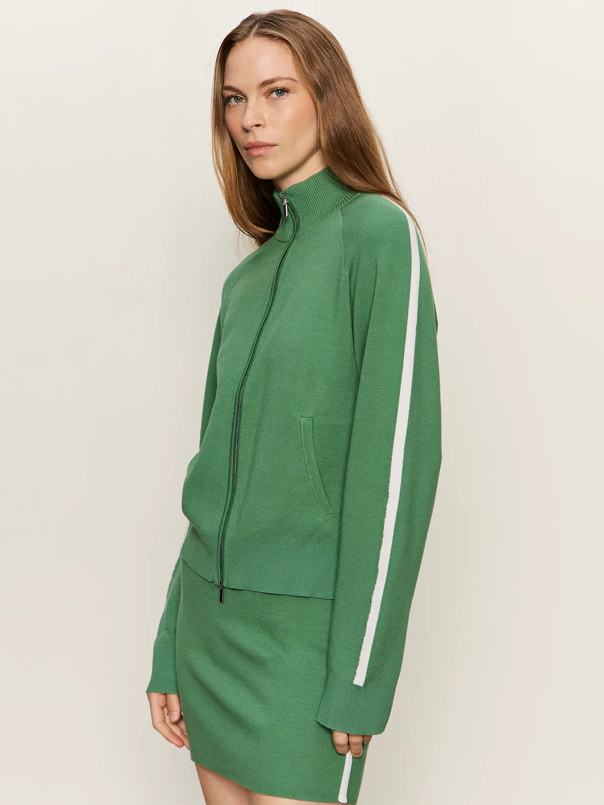 Places To Be Knit Track Jacket Green Juice/Chalk - Image 5