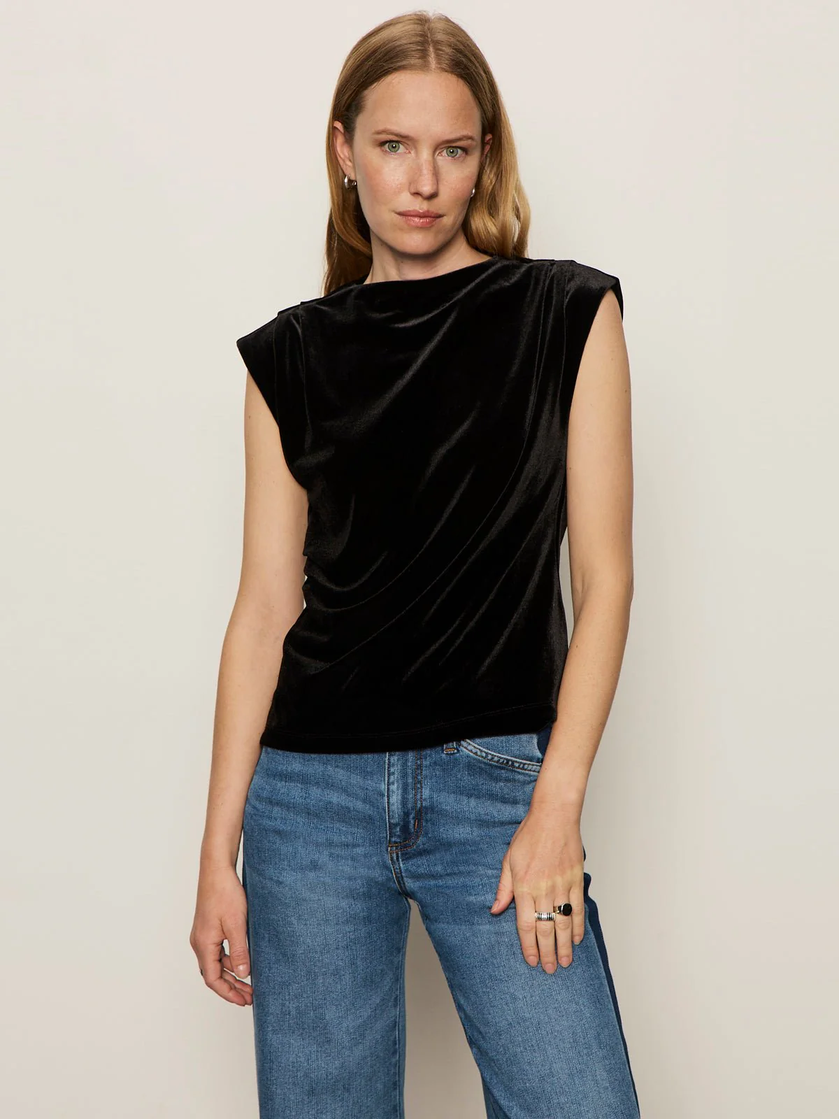 Pleated Sleeveless Top Black - Image 2
