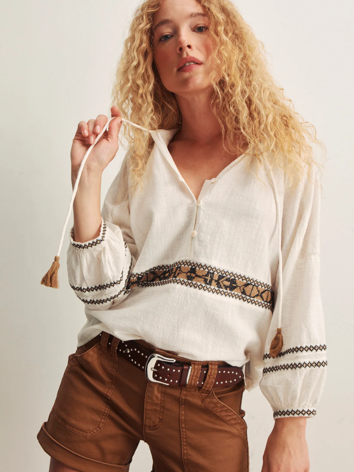 Retreat Embroidered Blouse Chalk - Image 5