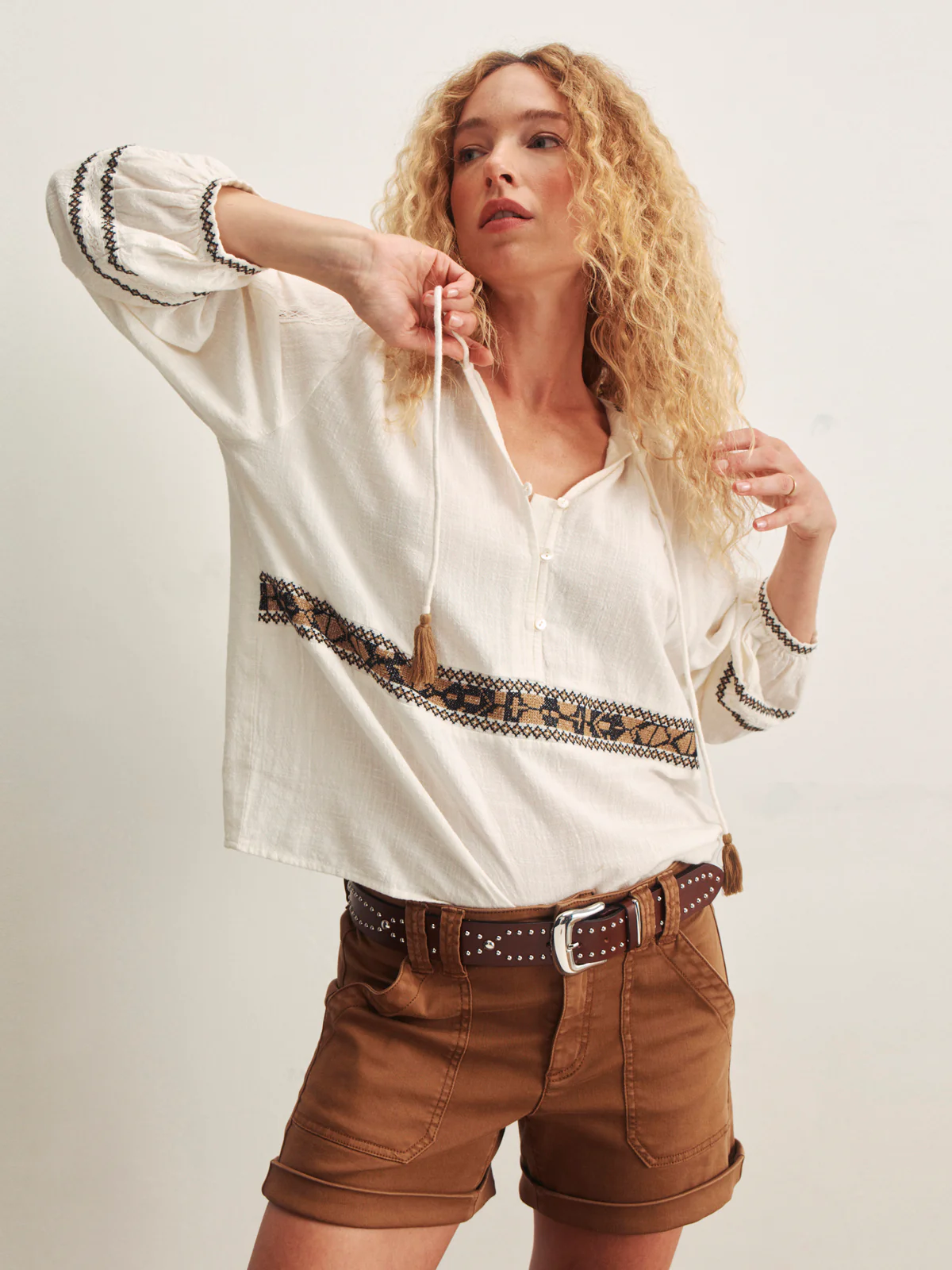 Retreat Embroidered Blouse Chalk - Image 6