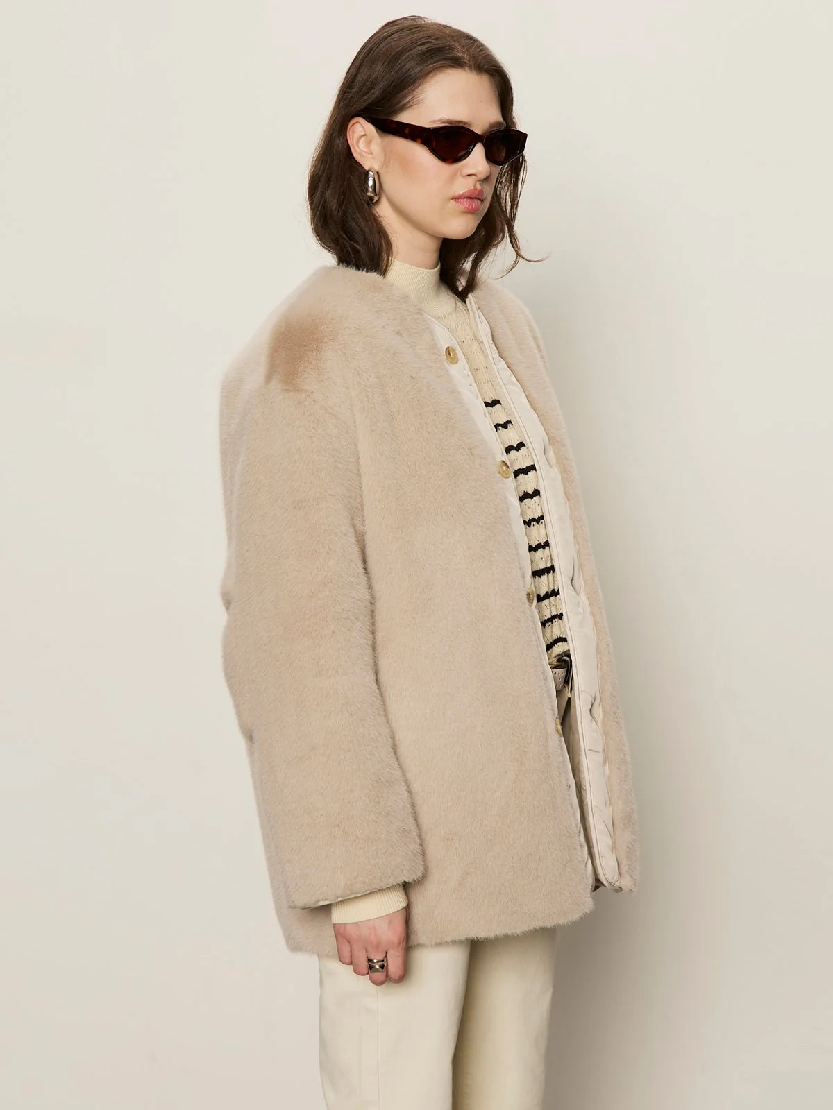 Reversible Fur Liner Jacket Almond Cream - Image 3