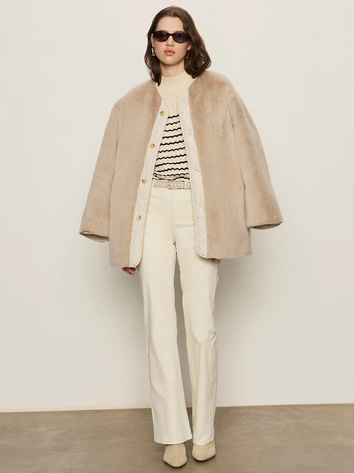 Reversible Fur Liner Jacket Almond Cream - Image 5
