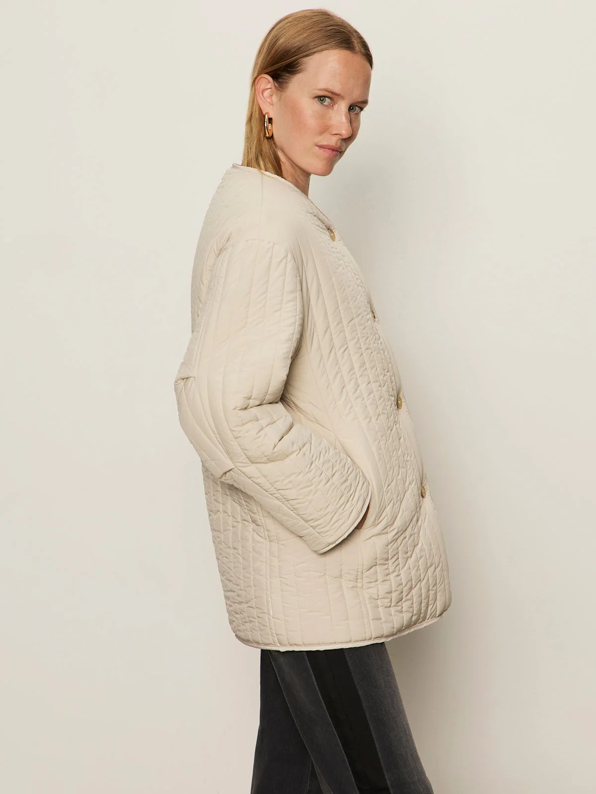 Reversible Fur Liner Jacket Almond Cream - Image 7