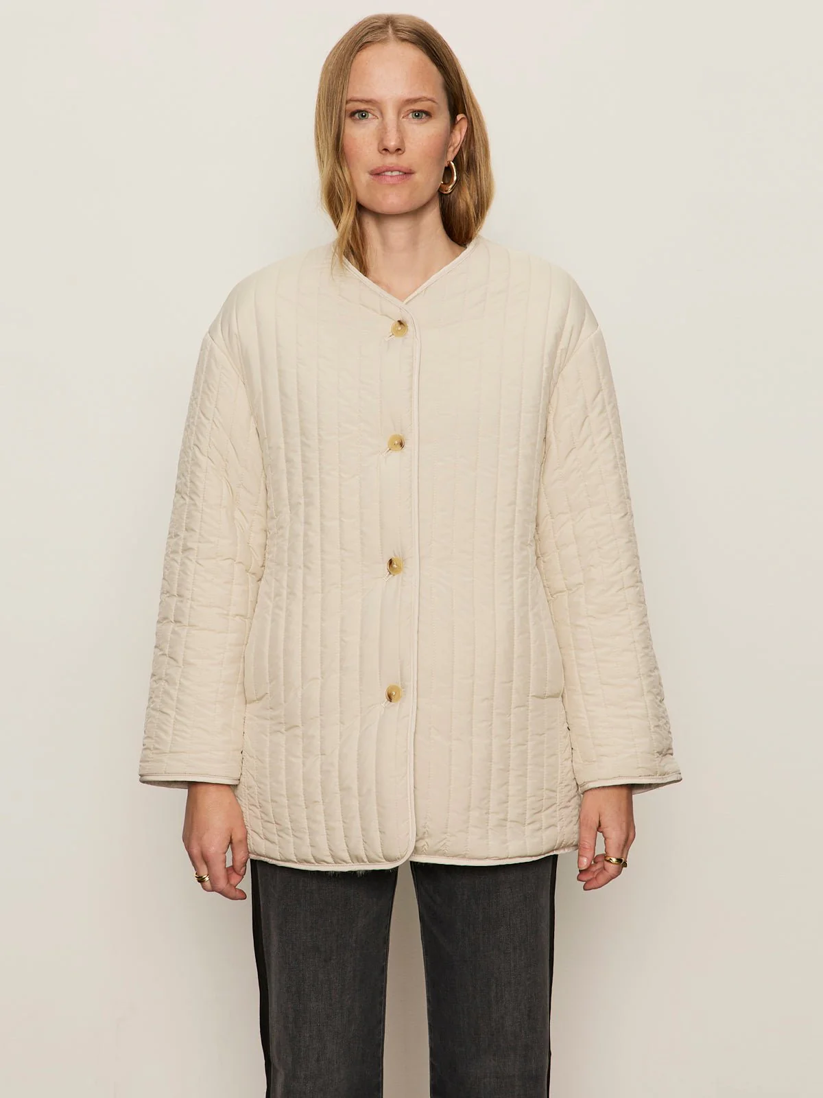 Reversible Fur Liner Jacket Almond Cream - Image 8