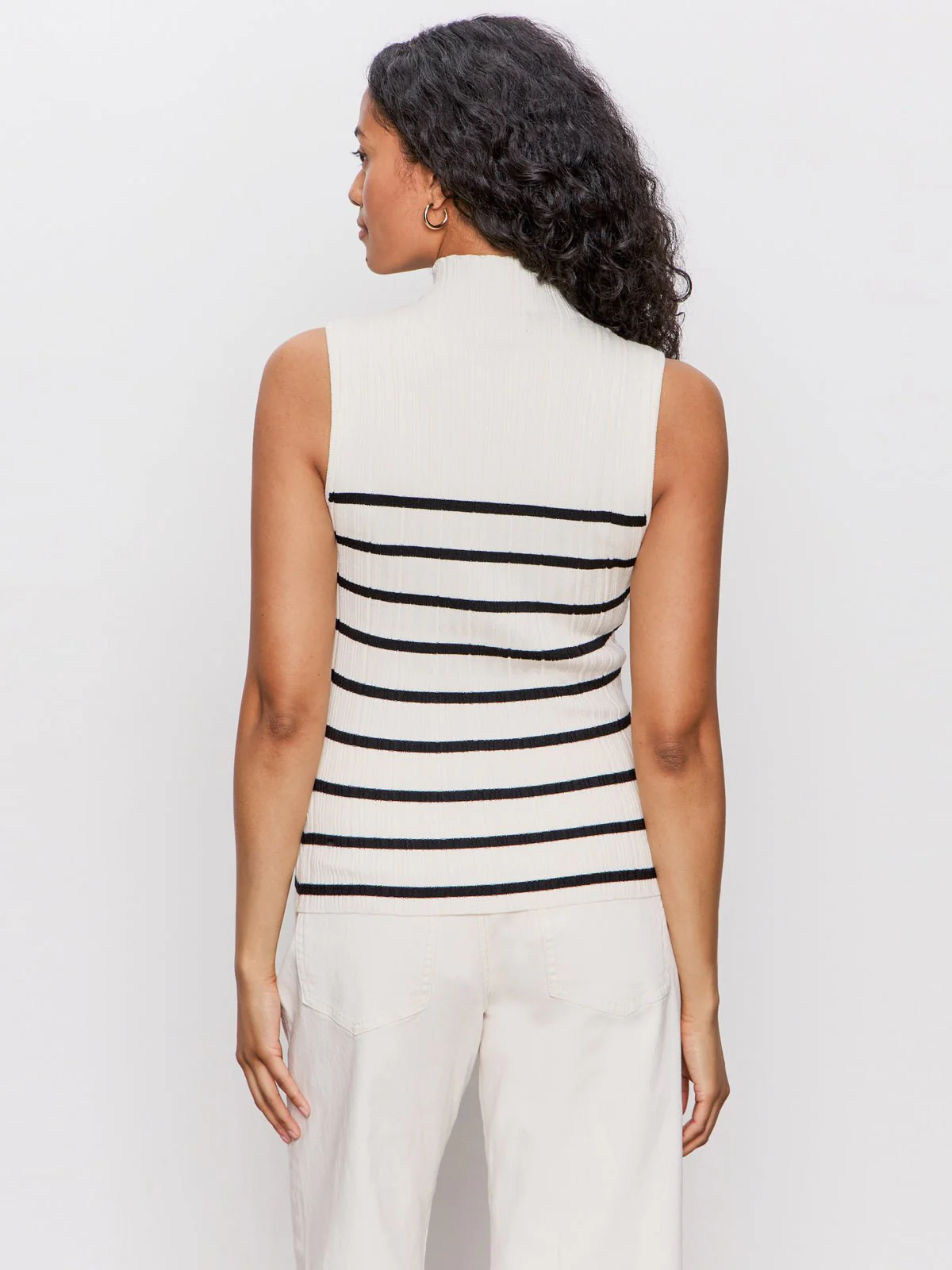 Ribbed Funnel Neck Top Light Oat/Black - Image 4