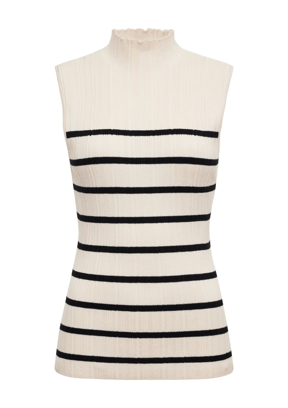 Ribbed Funnel Neck Top Light Oat/Black - Image 6