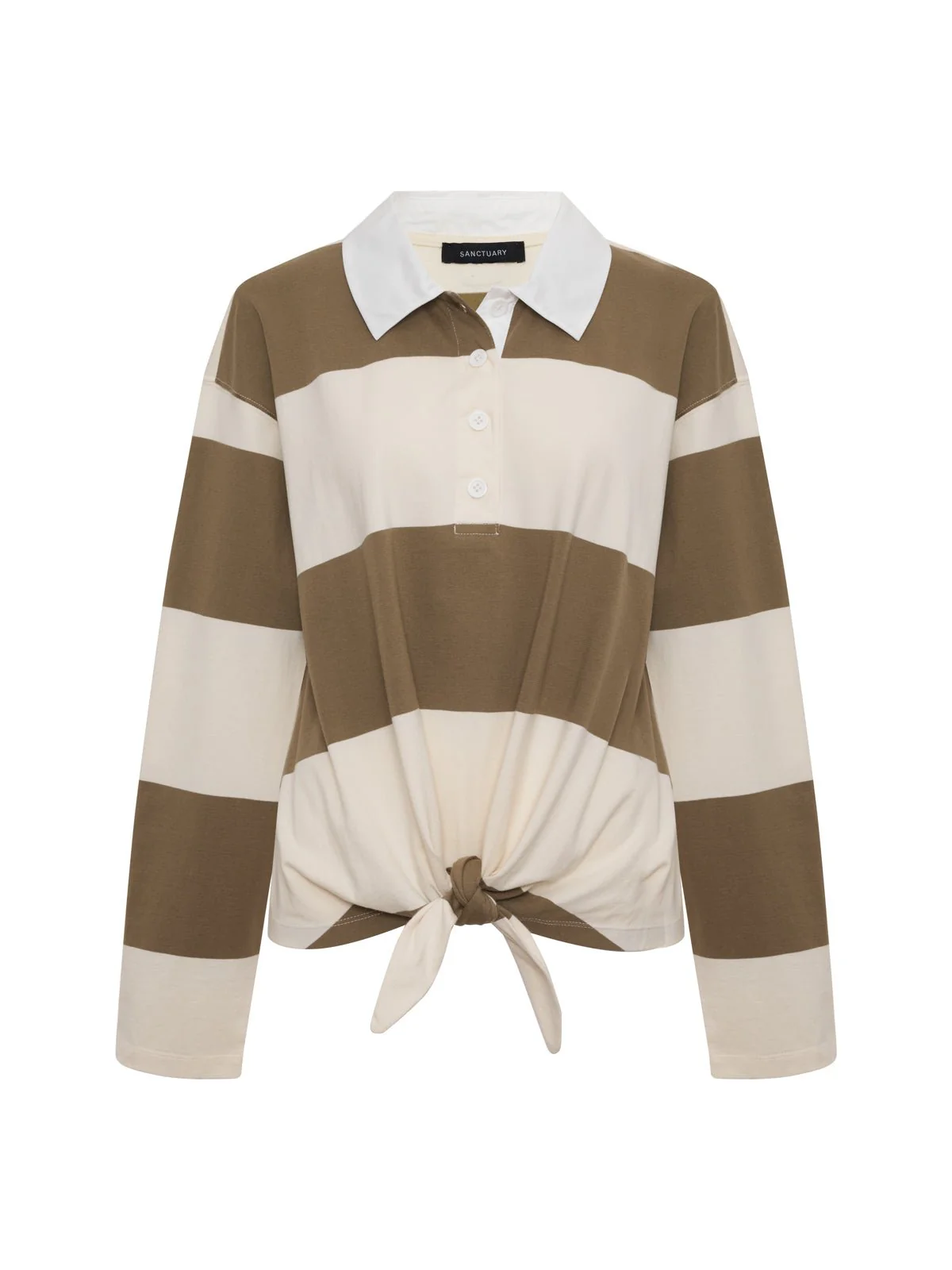 Rugby Tie Front Tee Covert Green / Collagen Stripe - Image 8