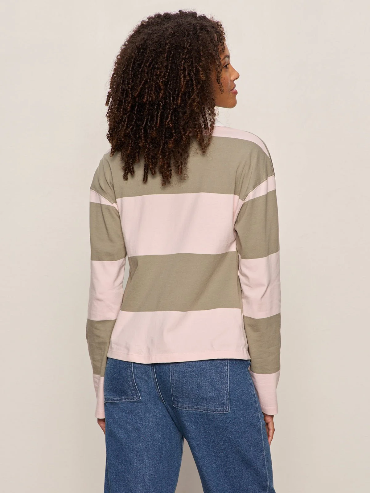 Rugby Tie Front Tee Oxygen Pink / Olive Tree Stripe - Image 4