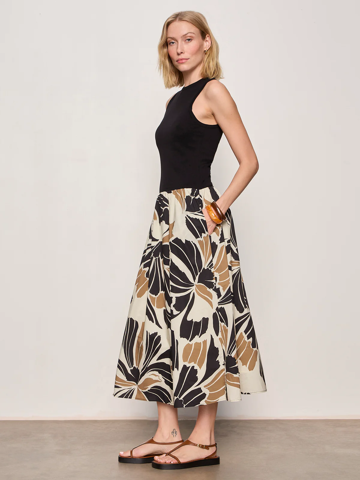Sandbar Mix Media Midi Dress Lotus with Black - Image 4
