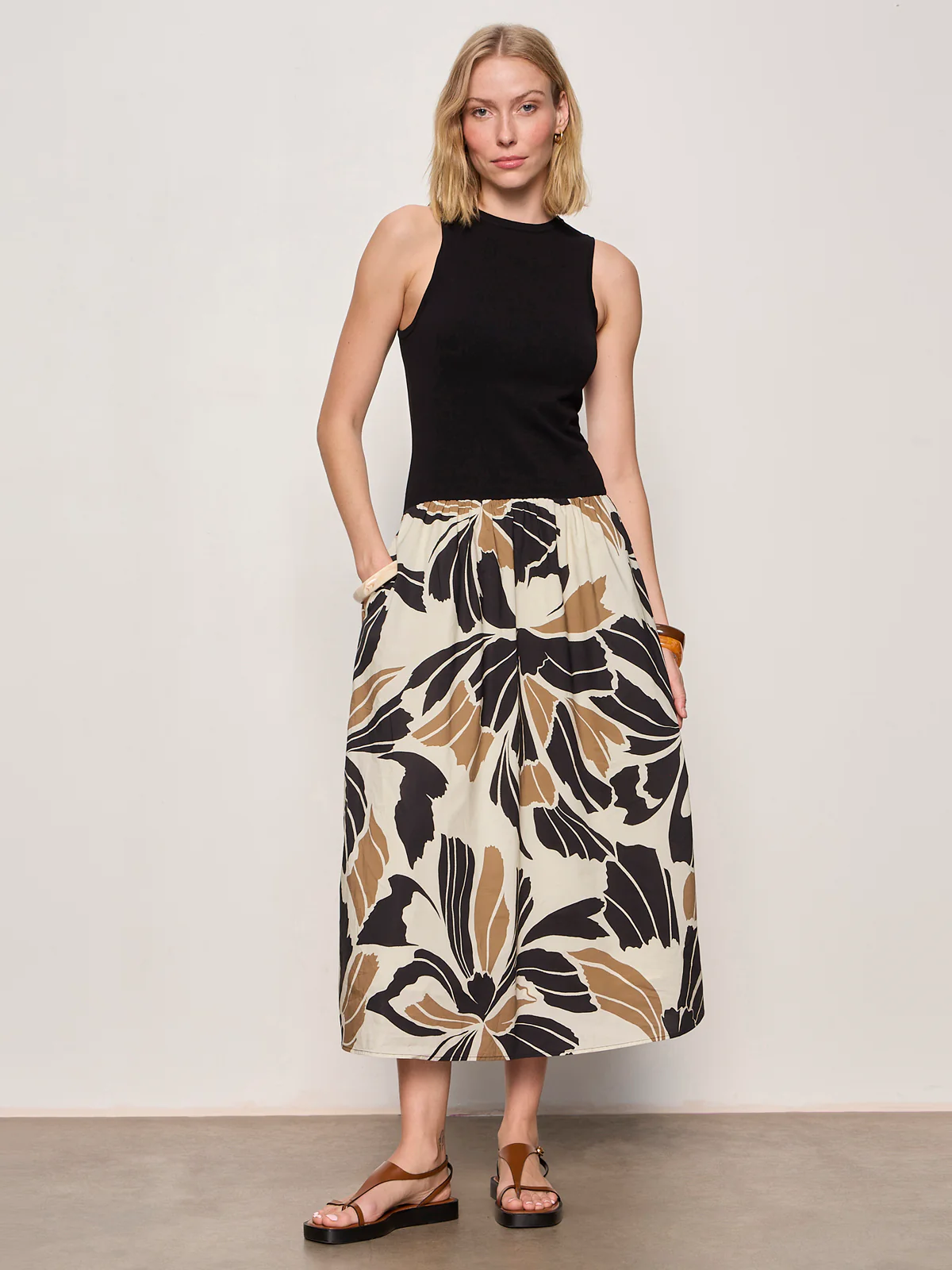 Sandbar Mix Media Midi Dress Lotus with Black - Image 5
