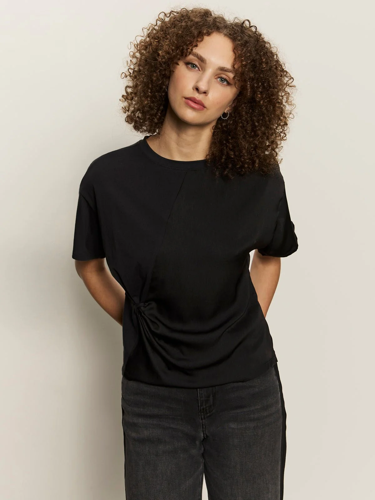 Satin Mix Tee Black - Image 2
