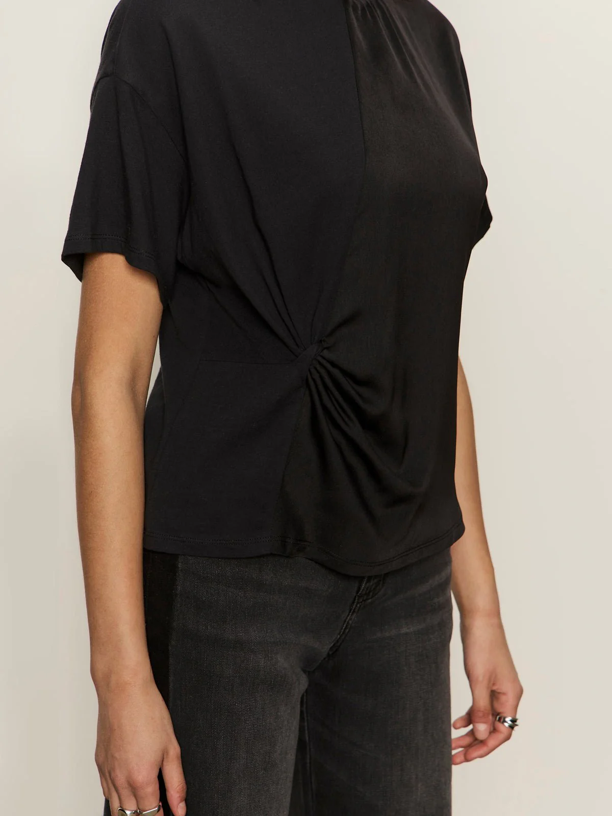 Satin Mix Tee Black - Image 5