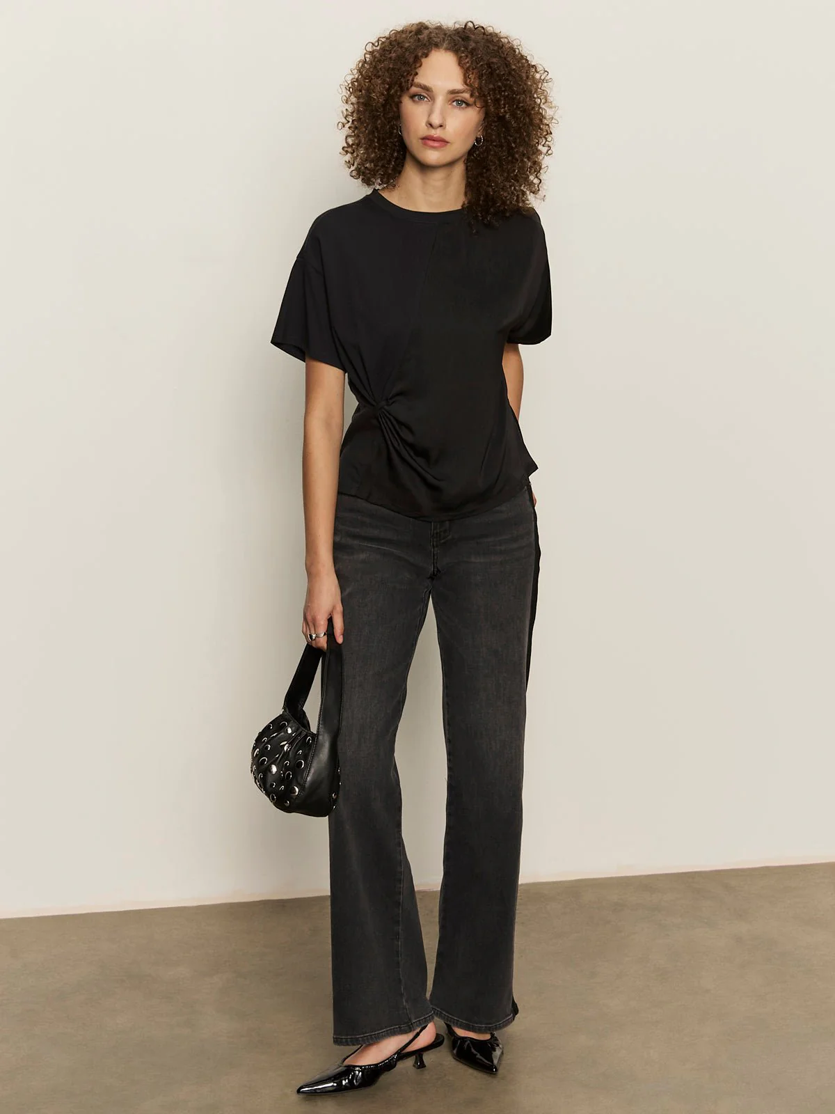 Satin Mix Tee Black - Image 6