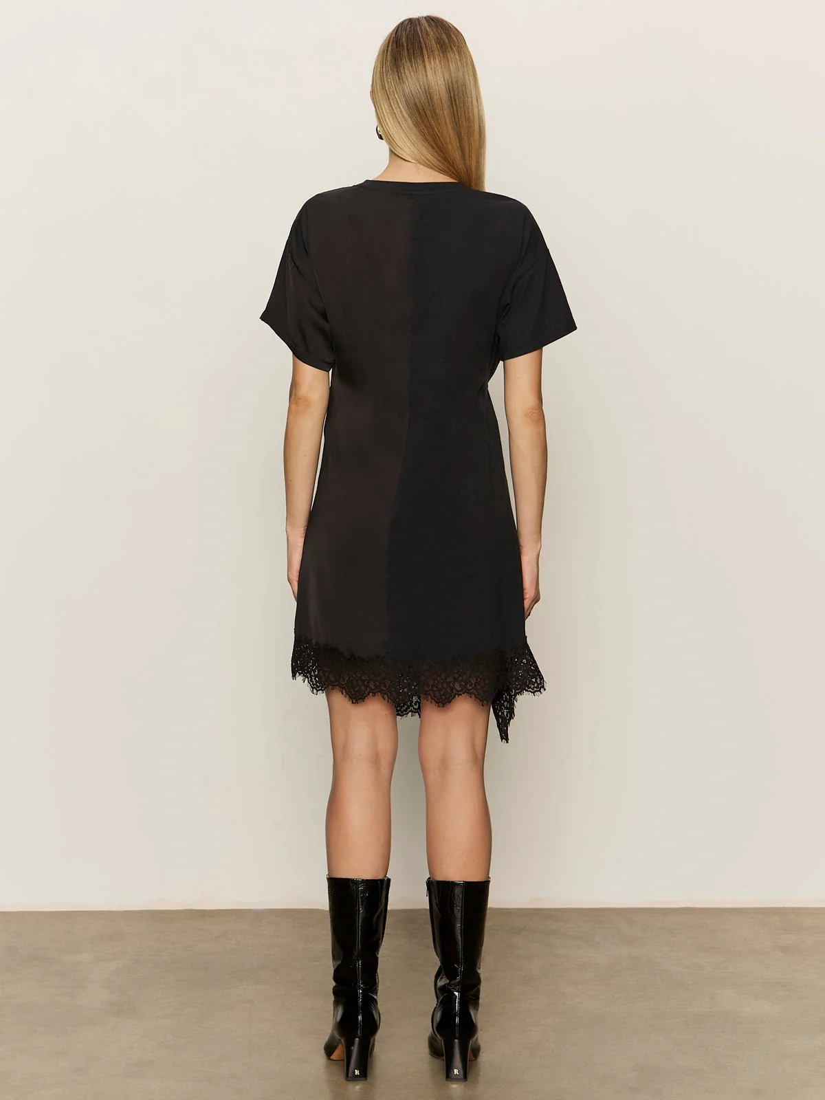 Satin Mix Tshirt Dress Black - Image 3