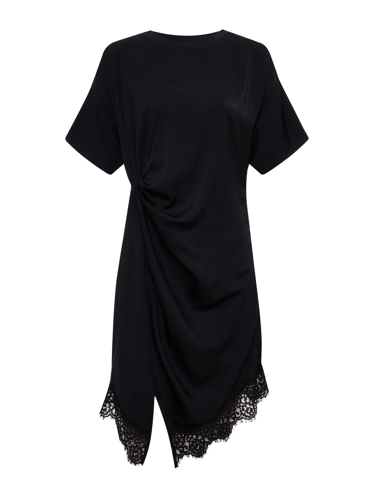 Satin Mix Tshirt Dress Black - Image 6