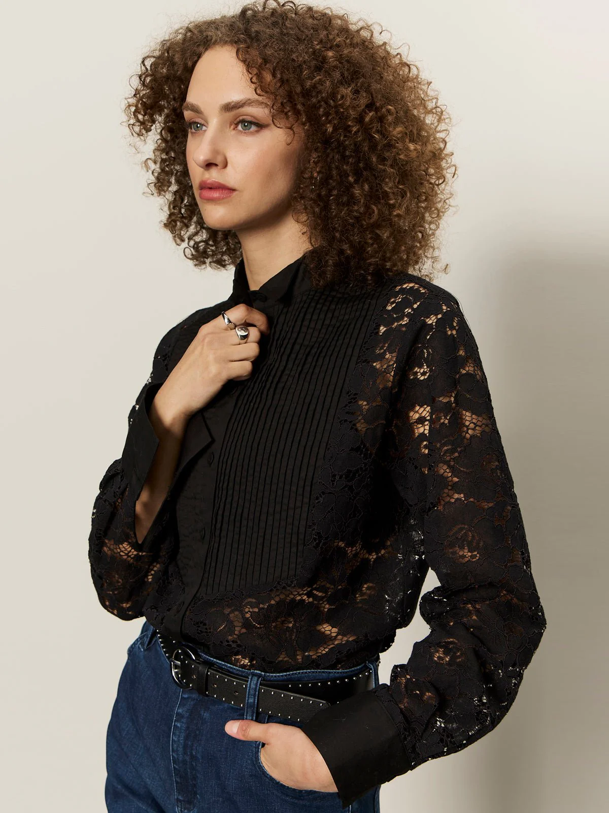 Serendipity Lace Tuxedo Shirt Black - Image 5
