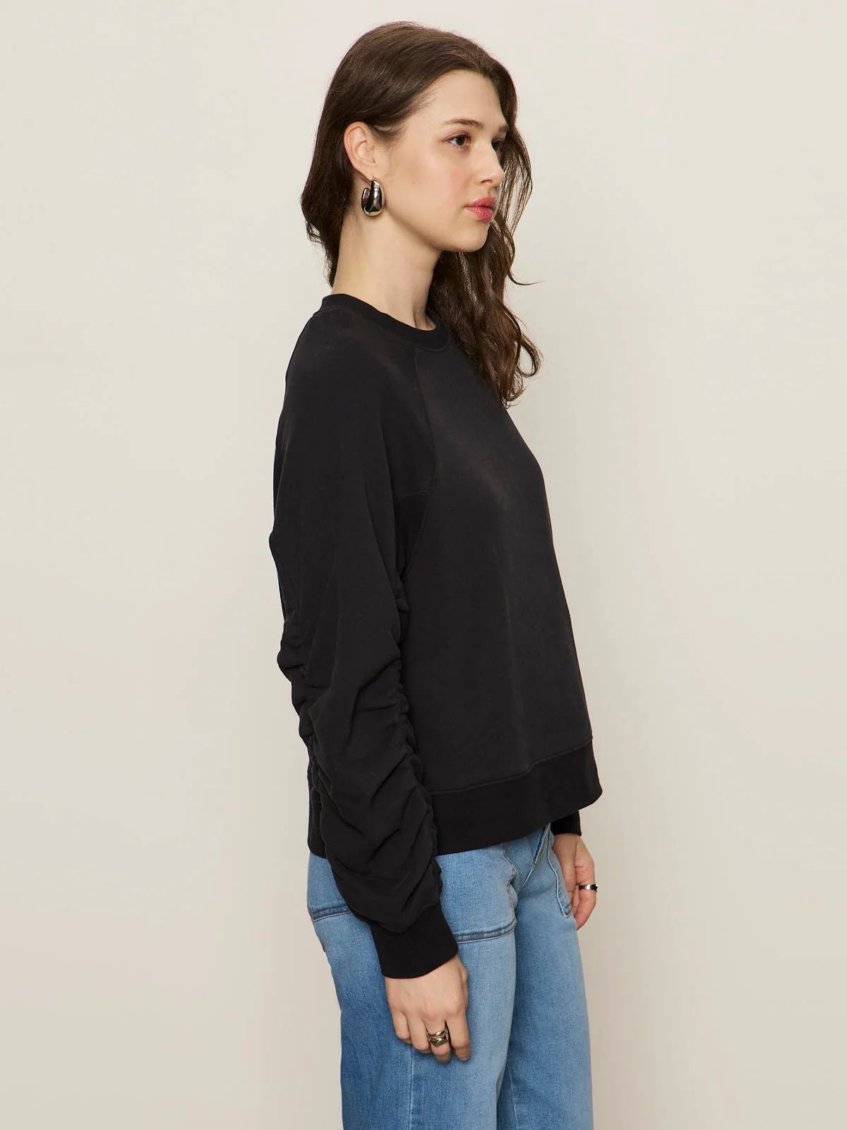 Shirred Sleeve Sweatshirt Black - Image 2