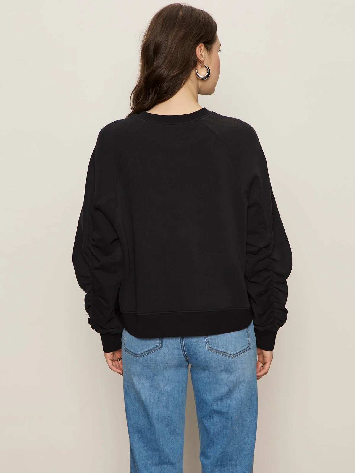 Shirred Sleeve Sweatshirt Black - Image 3
