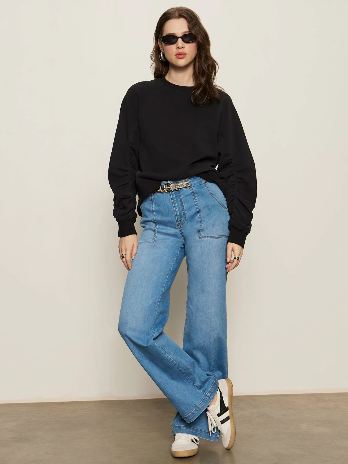 Shirred Sleeve Sweatshirt Black - Image 5