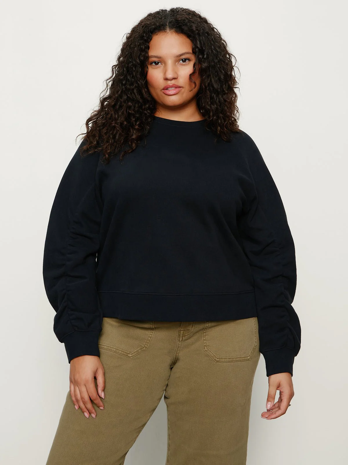 Shirred Sleeve Sweatshirt Black Extended Sizing - Image 4