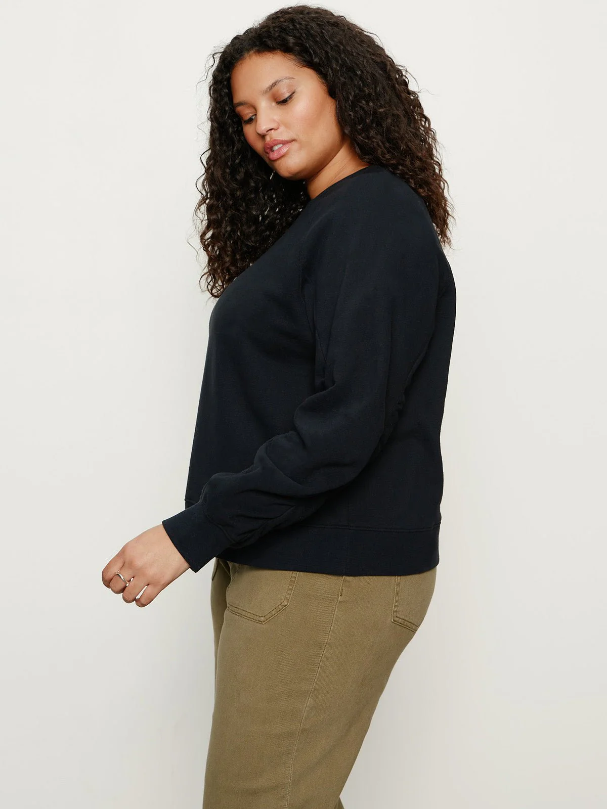 Shirred Sleeve Sweatshirt Black Extended Sizing - Image 5