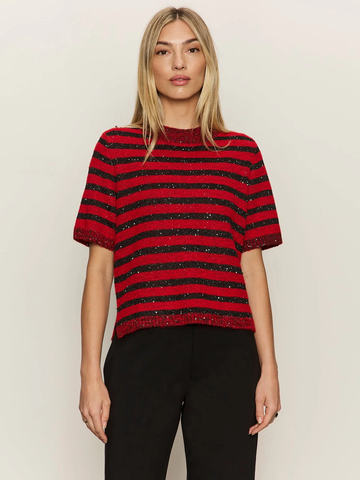 Short Sleeve Shine Sweater Tee Cherry Lacquer Shine - Image 2