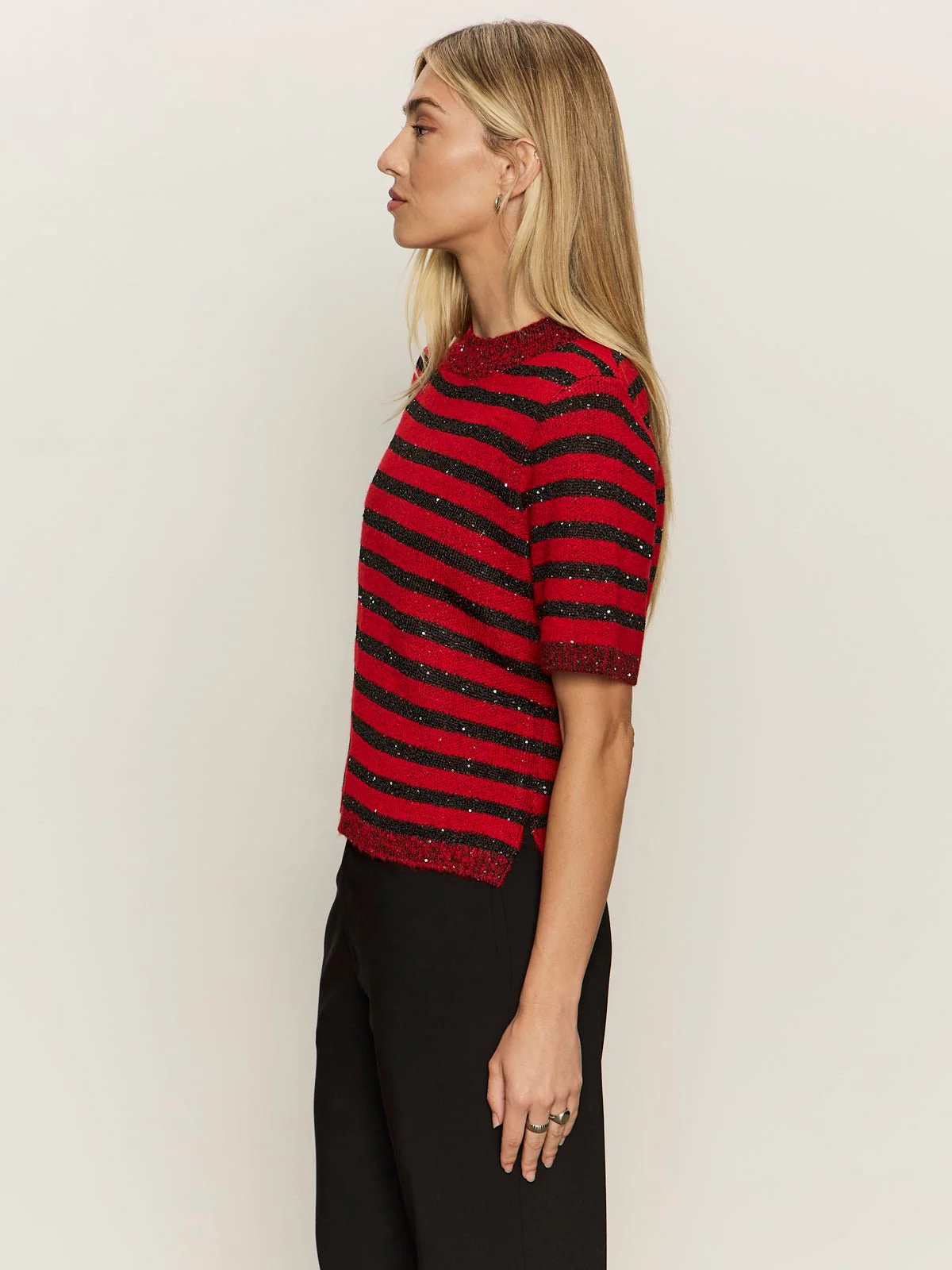 Short Sleeve Shine Sweater Tee Cherry Lacquer Shine - Image 3