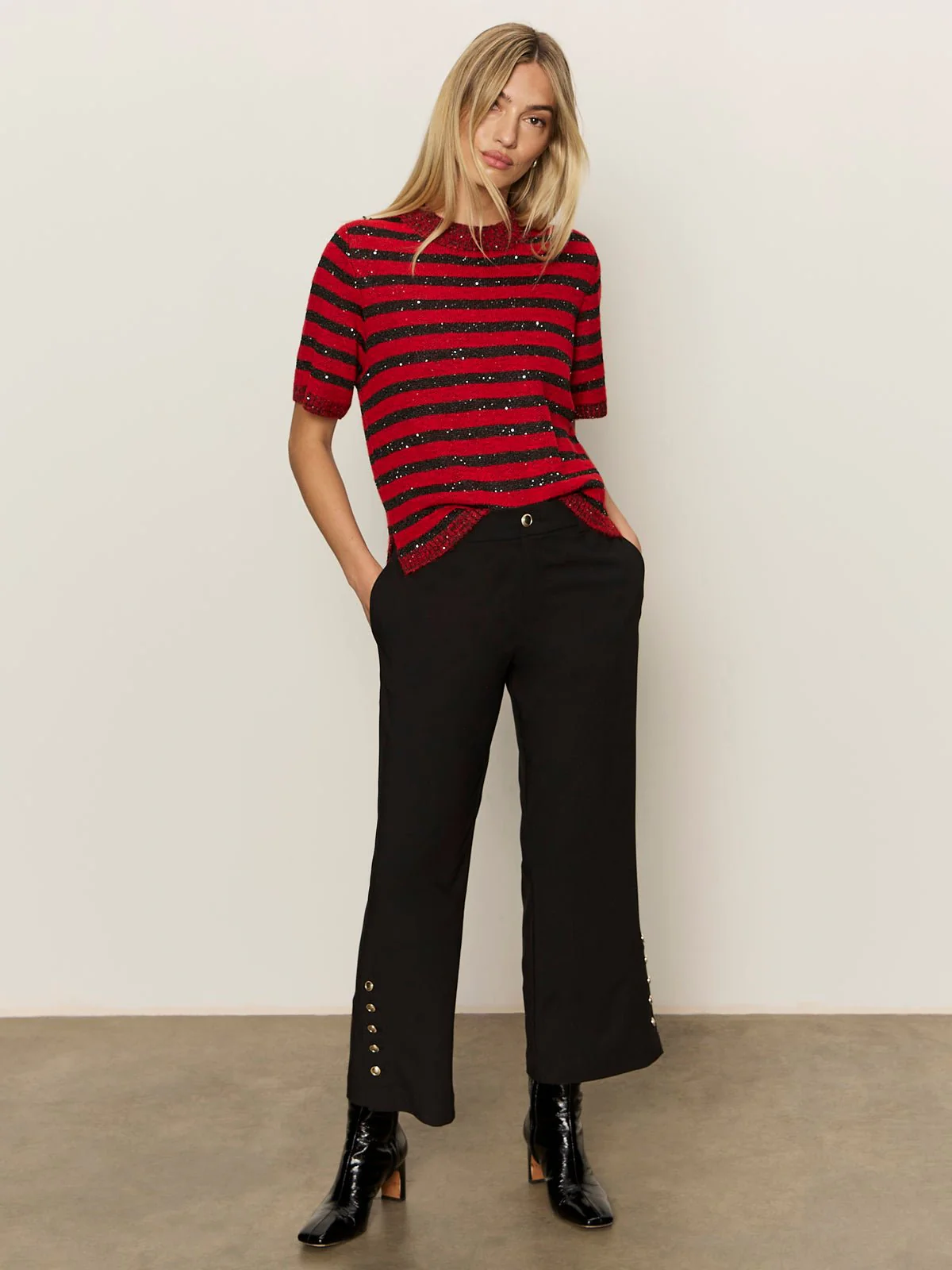 Short Sleeve Shine Sweater Tee Cherry Lacquer Shine - Image 5