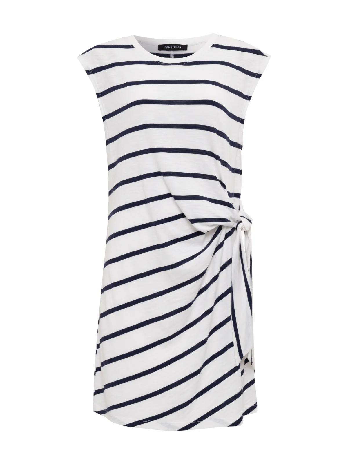 Side Tie T-Shirt Dress White/Navy Stripe - Image 6