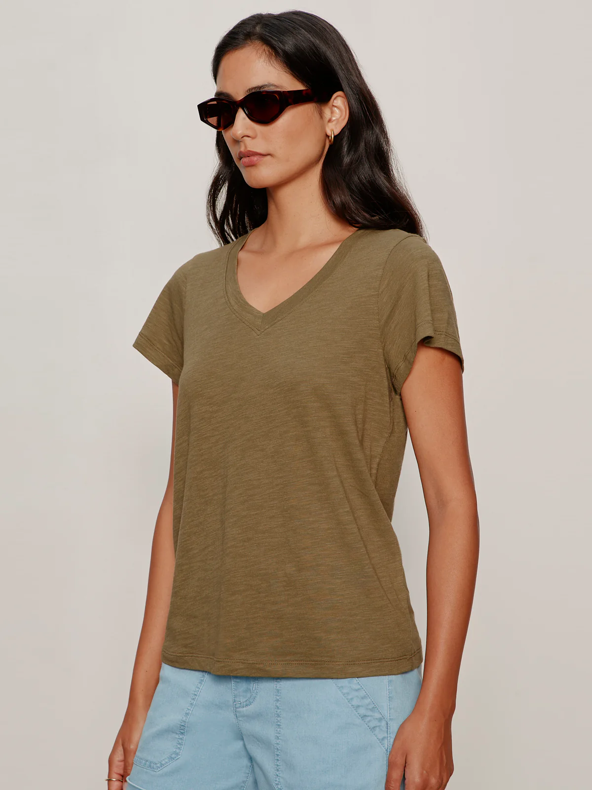 Soft V Neck Tee Burnt Olive - Image 3