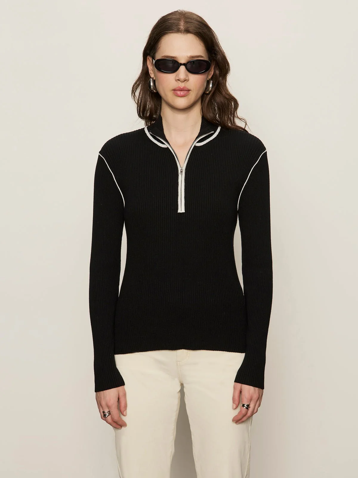 Sporty Rib Zip Up Black With Chalk Tipping - Image 2