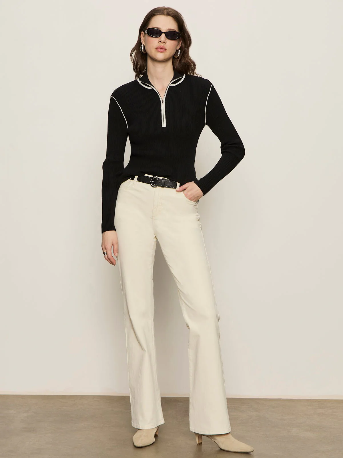 Sporty Rib Zip Up Black With Chalk Tipping - Image 5