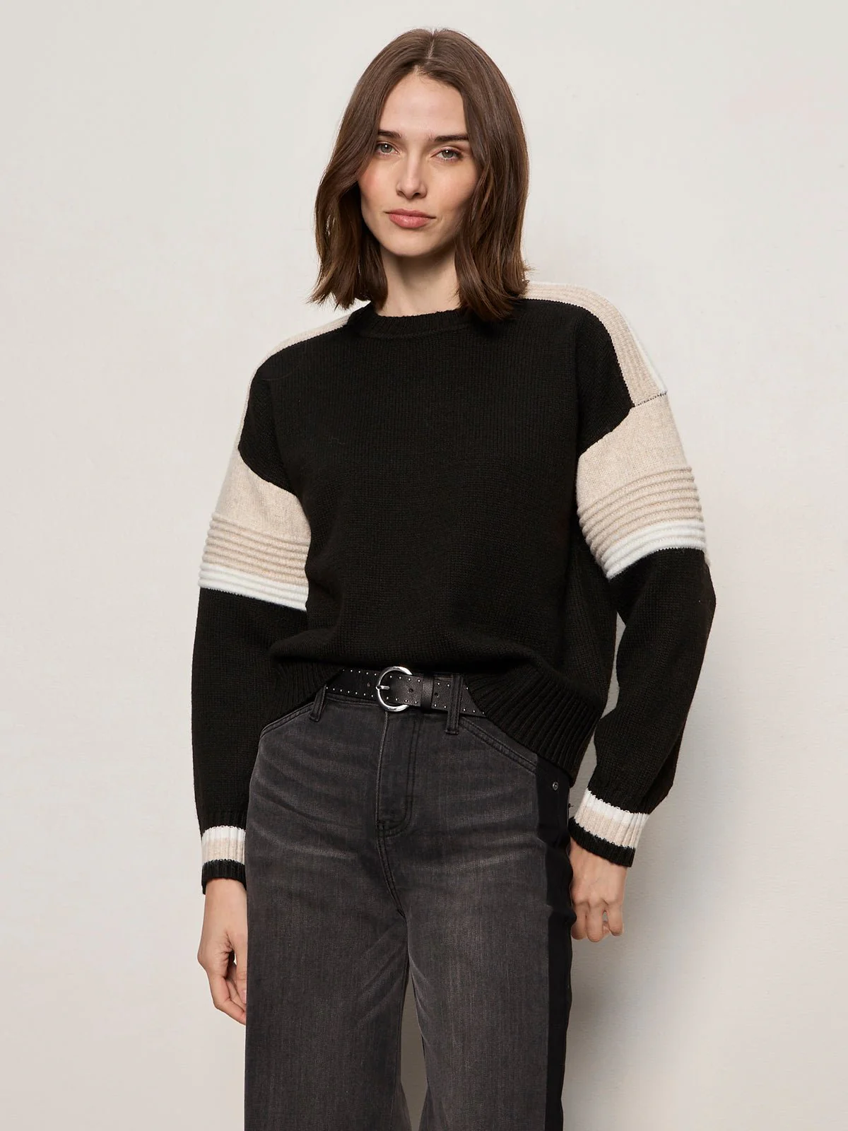 Sporty Stripe Crewneck Sweater Black Multi - Image 3